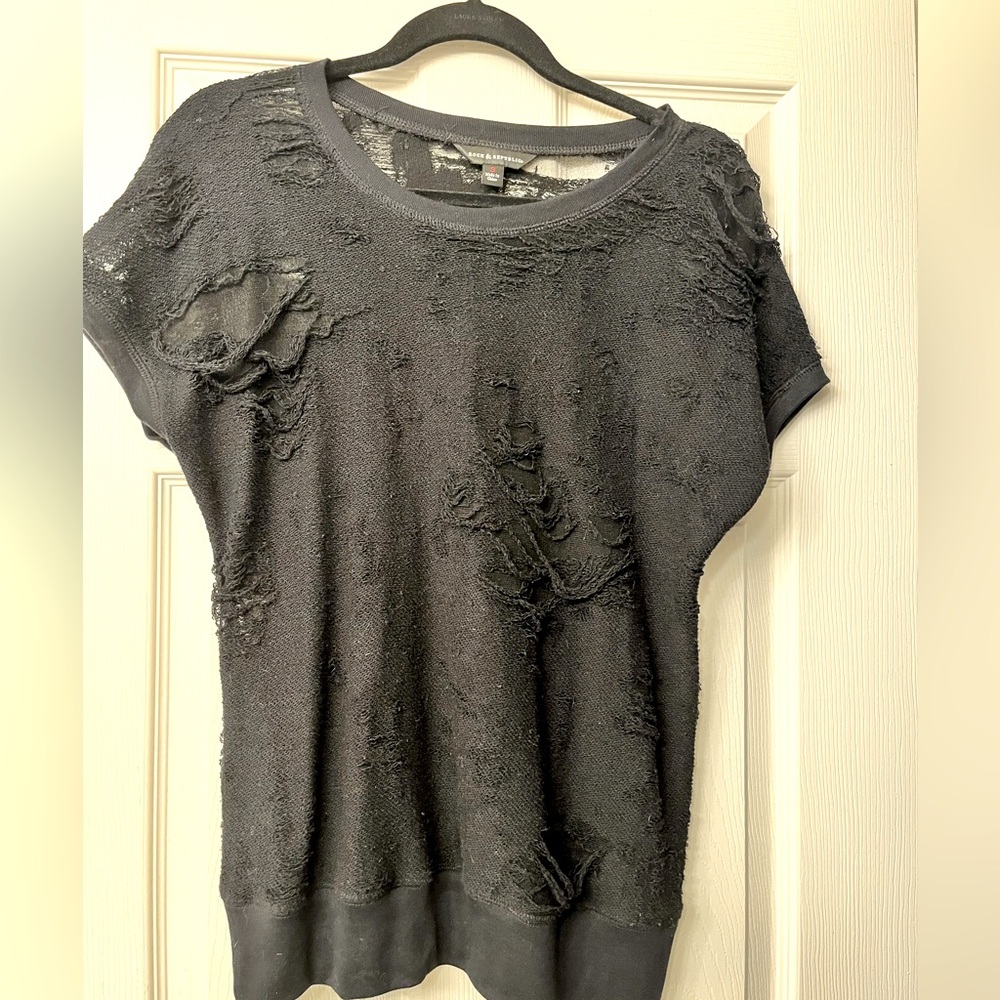 NWOT size S shredded knit top
